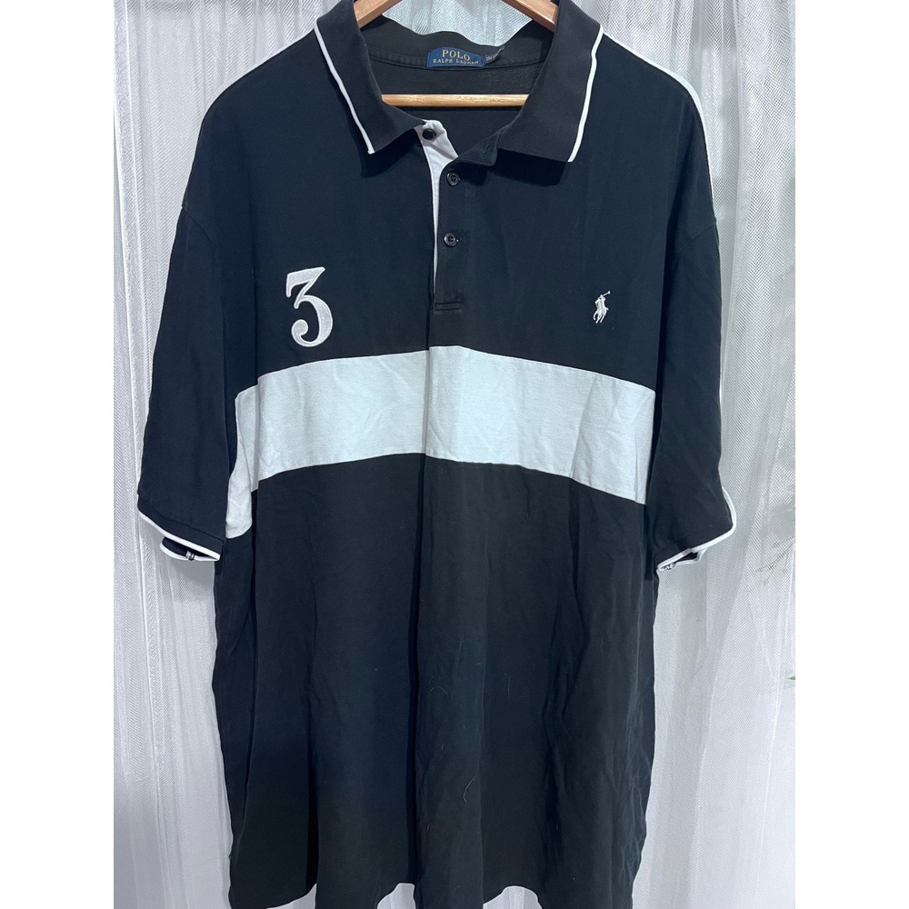Polo Ralph Lauren Mens 4XLT Black White Stripe Big & Tall Short Sleeve Polo